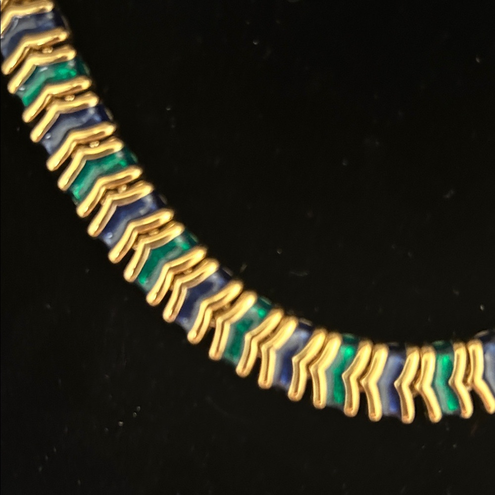 D’ORLAN 2 Clasp! Adjustable Elegant Gold, Emerald Green & Navy Necklace - Picture 11 of 15